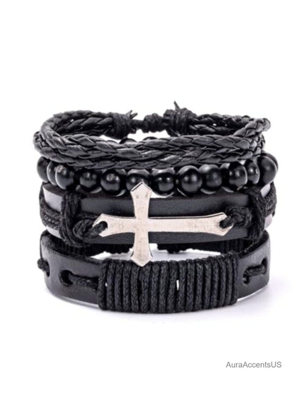 Vintage Punk Style Multilayer Faux Leather Wrap Cuff Bracelet with Alloy Charms